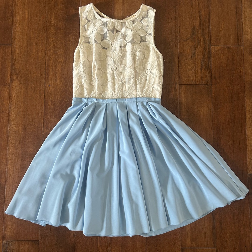 Elegant Blue and Cream Dress